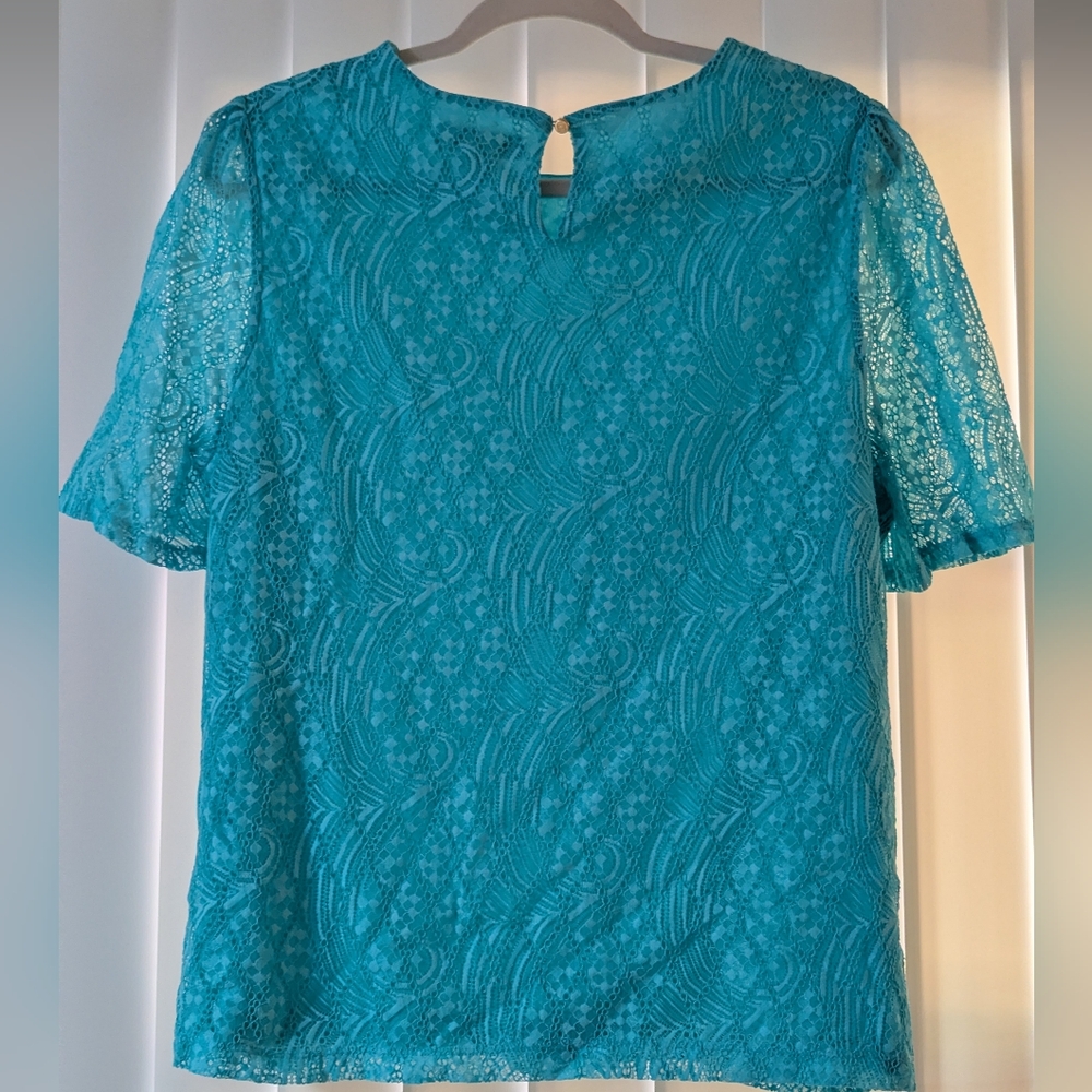 A318, Liz Claiborne Turquoise Lace Blouse - Picture 3 of 7